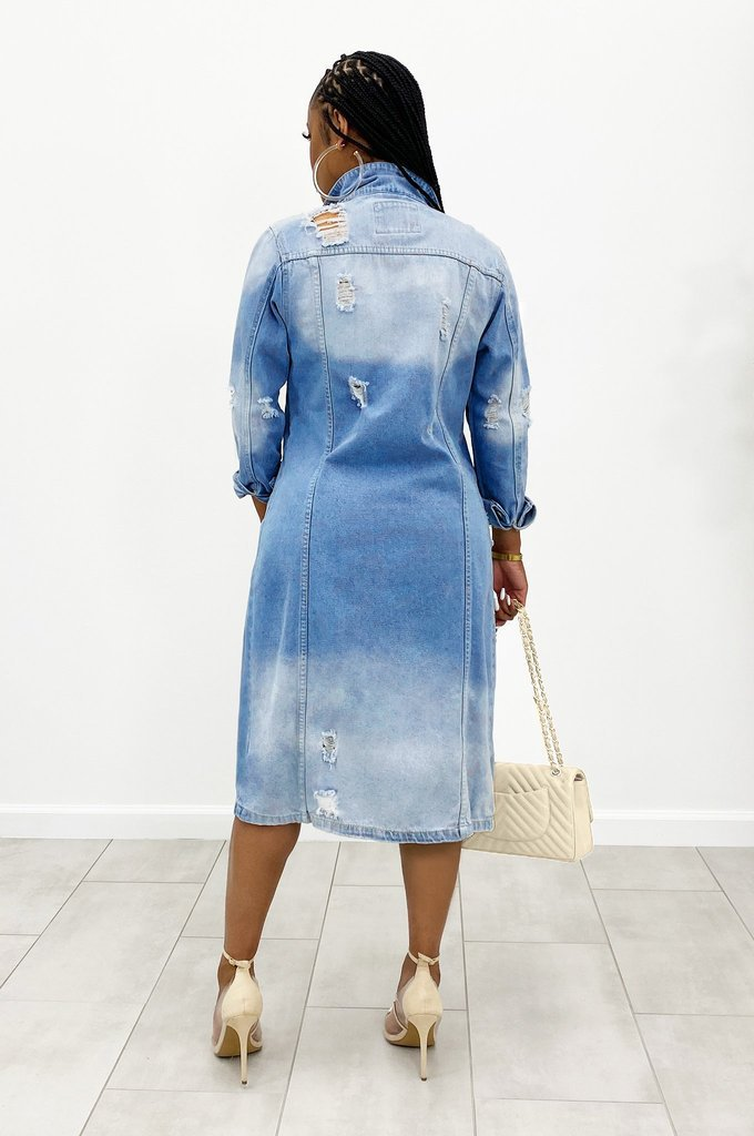 Autumn new denim long windbreaker coat hole Jean jacket women_voghion.com