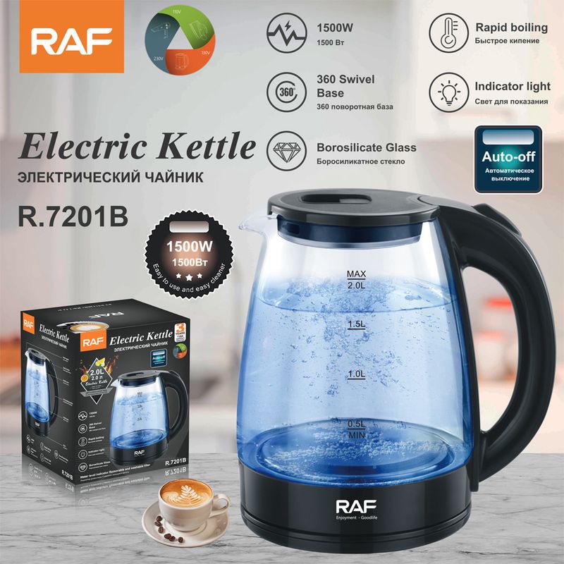 RAF Grenzüberschreitender europäischer Standard Glas Home Elektrischer Wasserkocher mit automatischer Abschaltung Gesundheit Großhandel R.7201_voghion.com