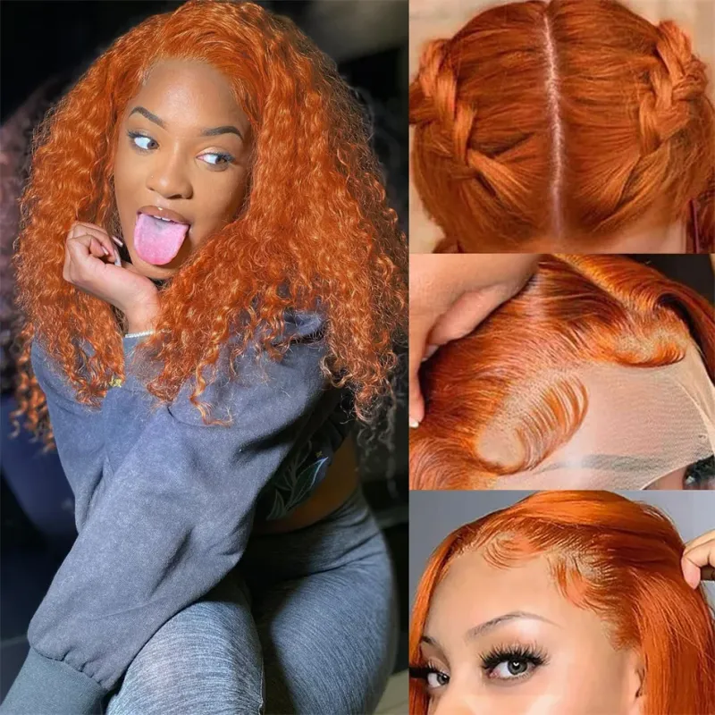 Orange Ginger Lace Front Human Hair Deep Wave HD Lace Frontal Wig_voghion.com