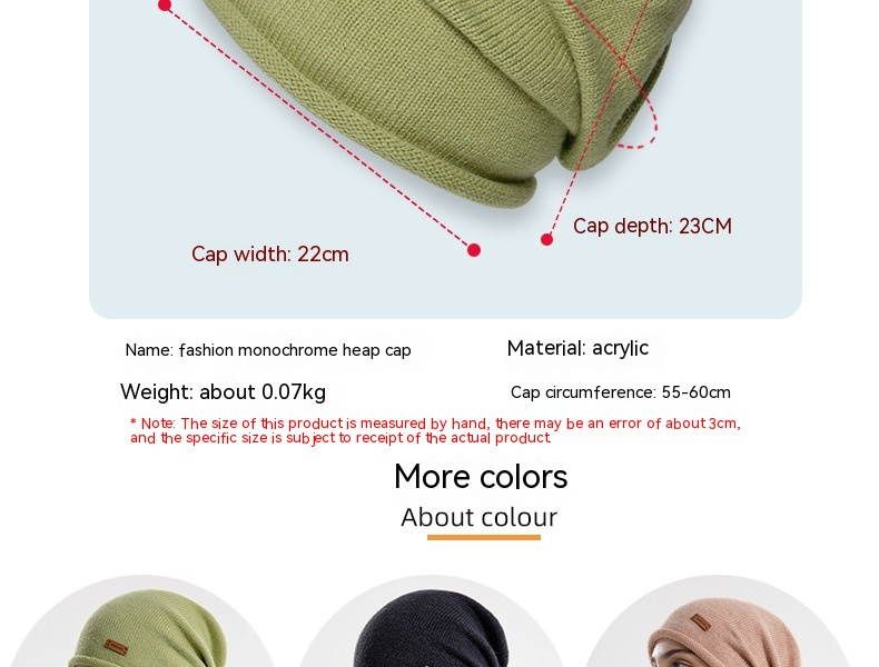9941 Autunno e inverno pelo sottile lavorato a maglia piccola etichetta tinta unita versatile cappello al chiaro di luna fascia grande da donna Baotou_voghion.com