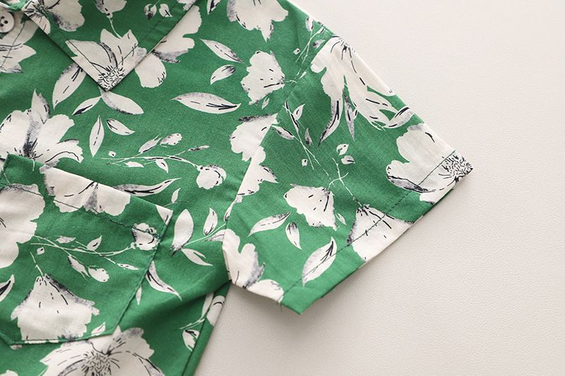 2024 sommer Neue Jungen Blume Hemd Flip Kragen Kurzarm Baby Casual Shorts Zwei Stück Set_voghion.com