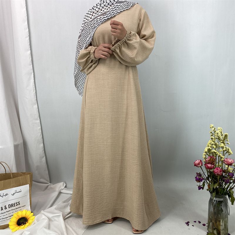 Elegantes muslimisches Abaya-Kleid – schlichtes, lockeres, langes Kleid (atmungsaktives Gewebe – perfekt für den Dubai-/Türkei-Stil)_voghion.com