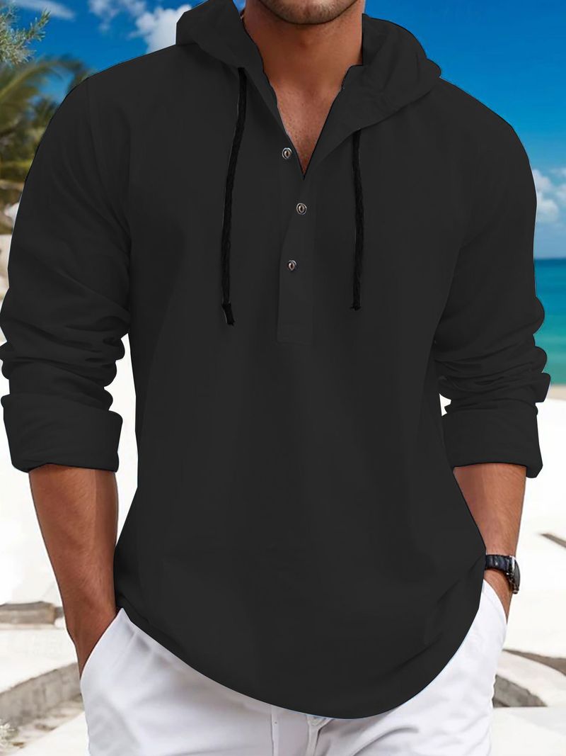 Camicia casual da uomo in twill di cotone perlato con cappuccio e bottoni, nuova collezione autunno 2024_voghion.com