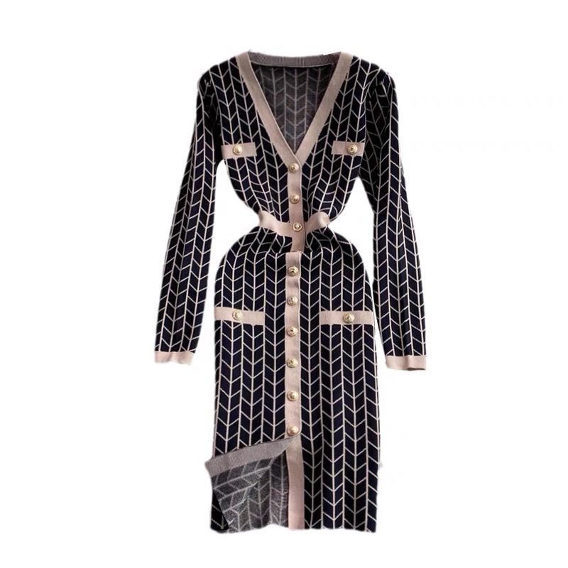 Rochie tricotată slim pentru femei, stil zeiță a temperamentului, haine de toamnă, pulover, fustă, slim fit_voghion.com