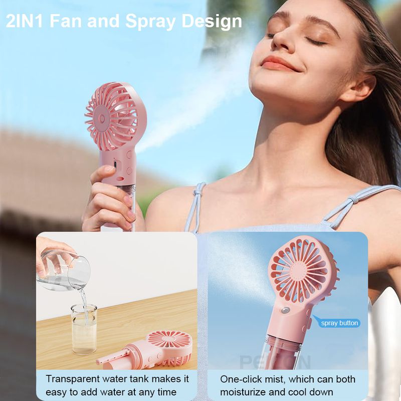 Portable Handheld Mini Humidifier 4 Speeds Powerful Wind USB Rechargeable Water Spray Mist Outdoor Small Fan_voghion.com