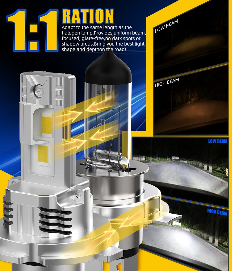 30000LM H4 Nebelscheinwerferlampen Canbus-Scheinwerfer 3570 CSP 100W 6500K Fernlicht Autolicht Turbo-LED-Diode Kupferrohr_voghion.com