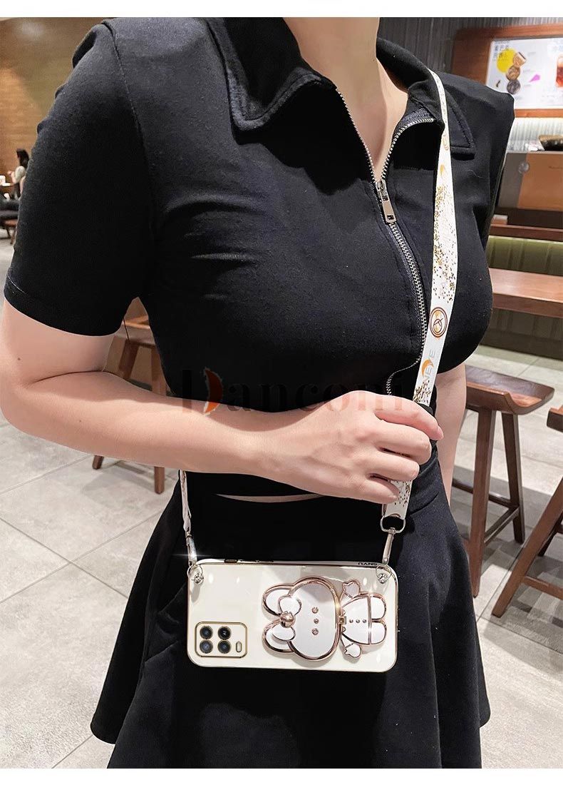 Crossbody Lanyard Plating Phone Rabbit Holder Case For OPPO A54 A55 A16 A16K A15 A17 A83 A74 A76 A72 A57 A53 A77 A92 A52_voghion.com