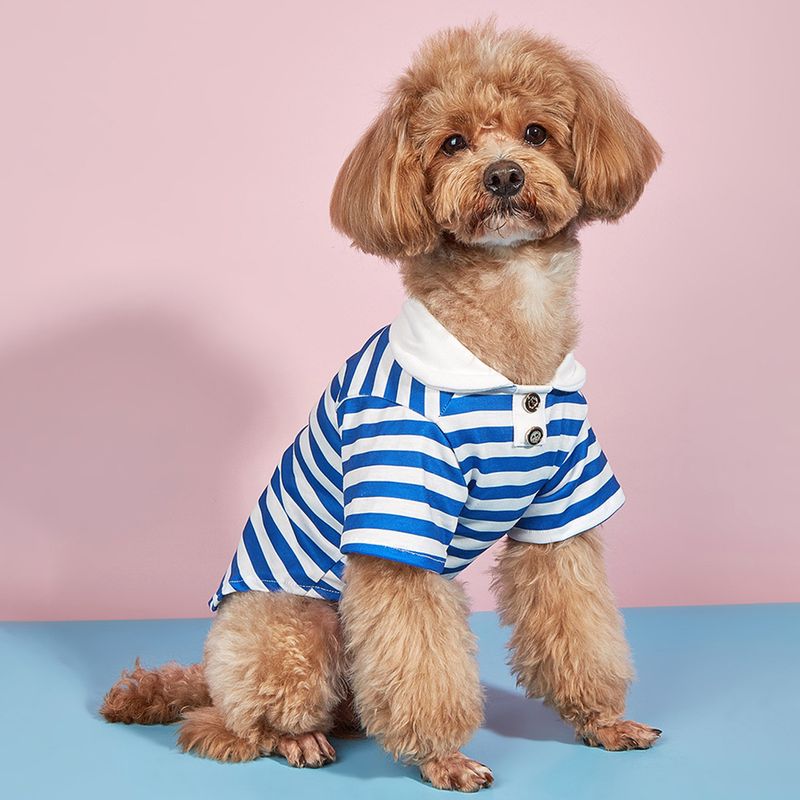 Guangying Sudadera para Perro Cuello De Solapa Elástico Adorable Mascota Perro Gato Jersey A Rayas Azul Marino Top Suministros para Mascotas_voghion.com