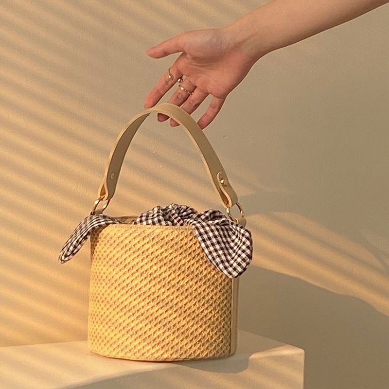 Borsa a secchiello in paglia estiva 2025, Fashion Webstar, borsa a mano con nodo personalizzata, borsa a tracolla singola da donna in tessuto intrecciato_voghion.com