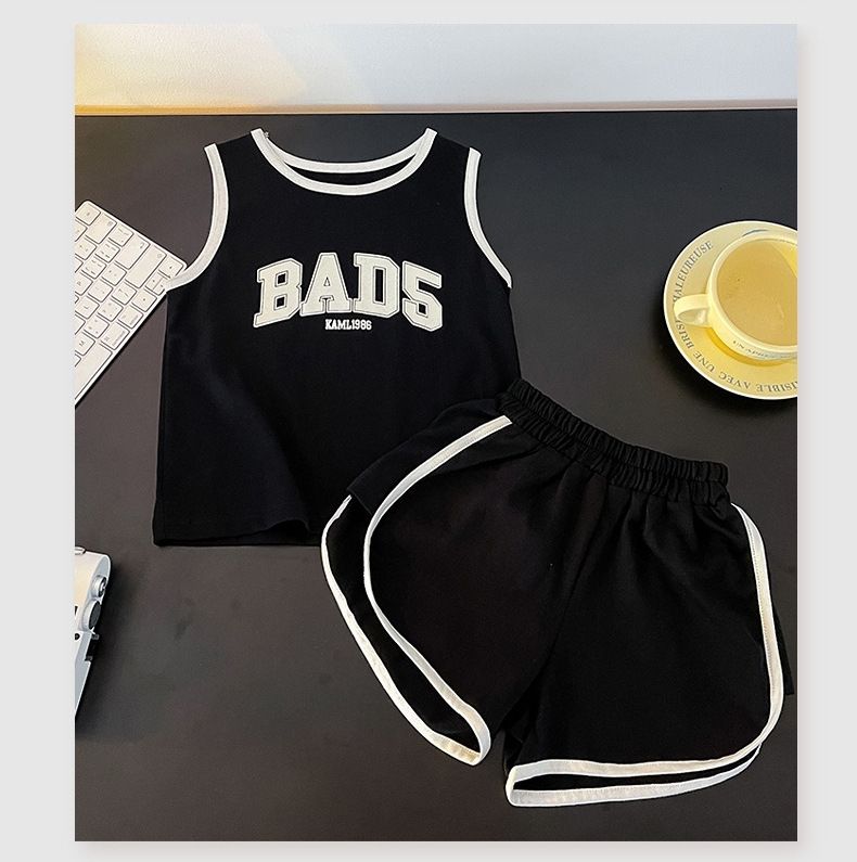 Abbigliamento per bambini piccoli Stile estivo Ragazzi e ragazze Gilet senza maniche Abbigliamento sportivo Bambini piccoli e medi Lettera di giunzione Tuta due pezzi_voghion.com