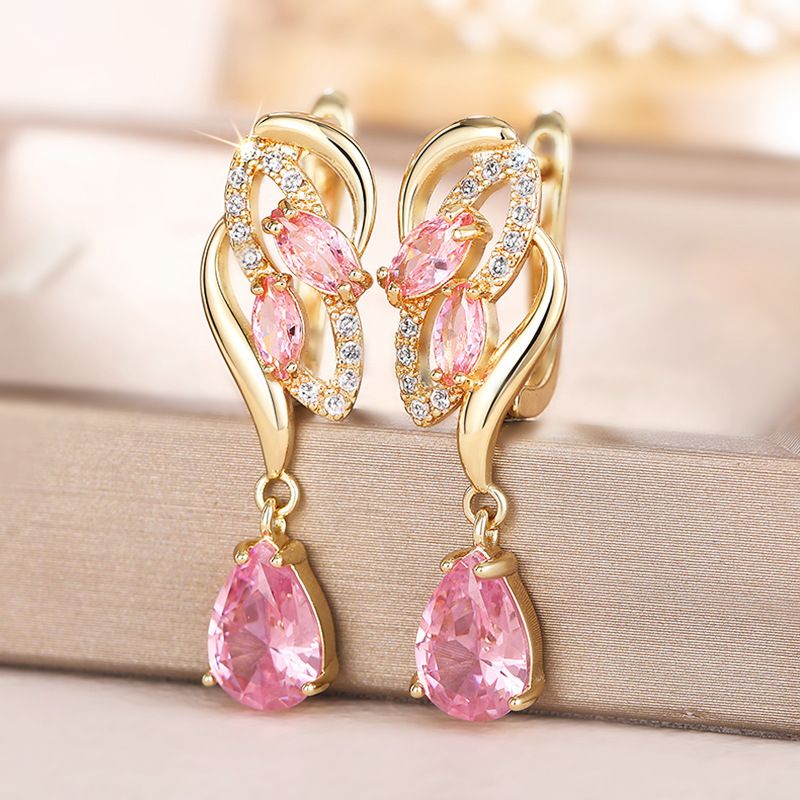 Boucles d'oreilles Cao Shitemu en forme de goutte d'eau rose avec pierre de naissance, de luxe, légères et de haute qualité, design_voghion.com