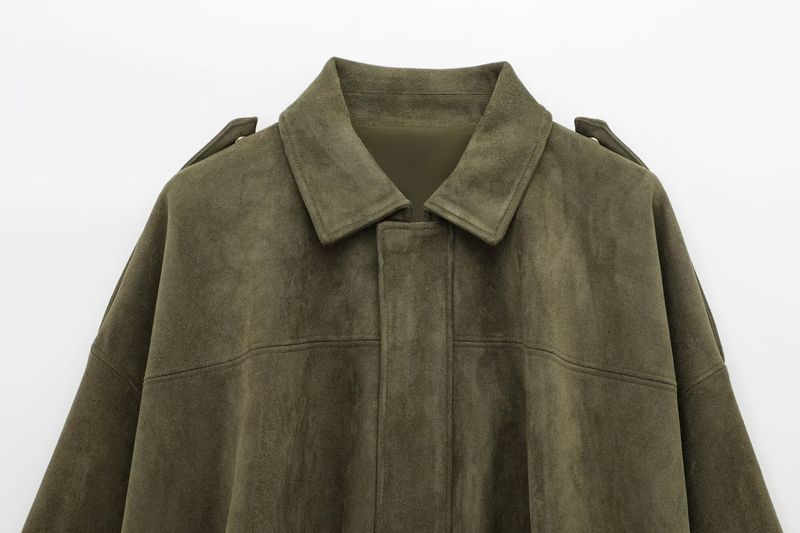 Jaqueta bomber feminina outono inverno com mangas morcego, fecho de zíper, caimento solto, textura de camurça, agasalho casual – P/M/G_voghion.com