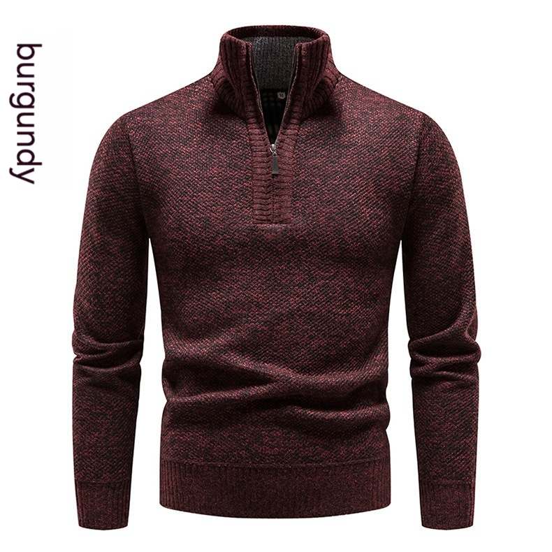 2023 outono e inverno masculino de malha com gola vertical espessada meio zíper pulôver casaco suéter para homem_voghion.com