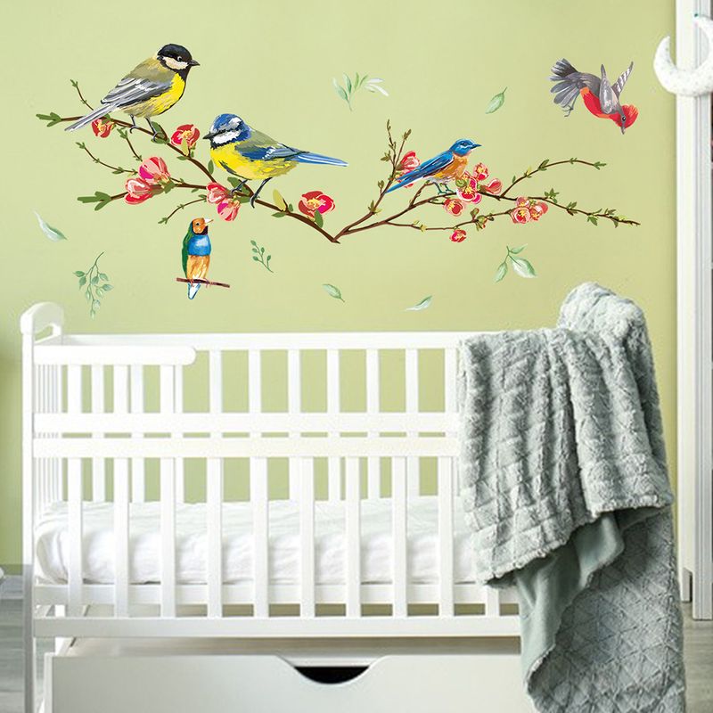 Bird branches, flowers, PVC frosted N1363, living room background decoration, self-adhesive wall stickers_voghion.com