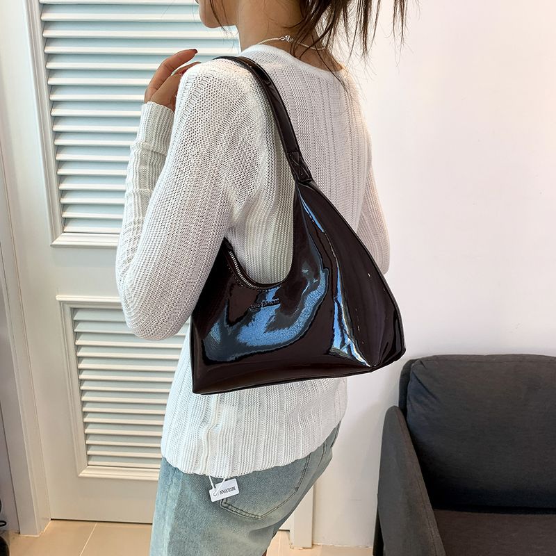 Borsa a tracolla in pelle verniciata da donna, versatile, alla moda, con tracolla, hobo, con cerniera, piccola borsa da ragazza_voghion.com