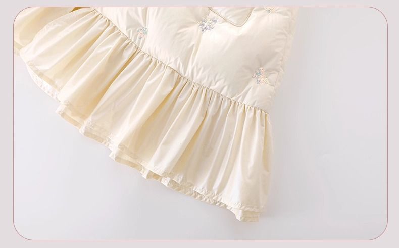 Kurzjacke mit Glitzerstickerei für Kinder – Lange Winterjacke mit Taillenband (Unisex, Gelb, 8–14 Jahre)_voghion.com