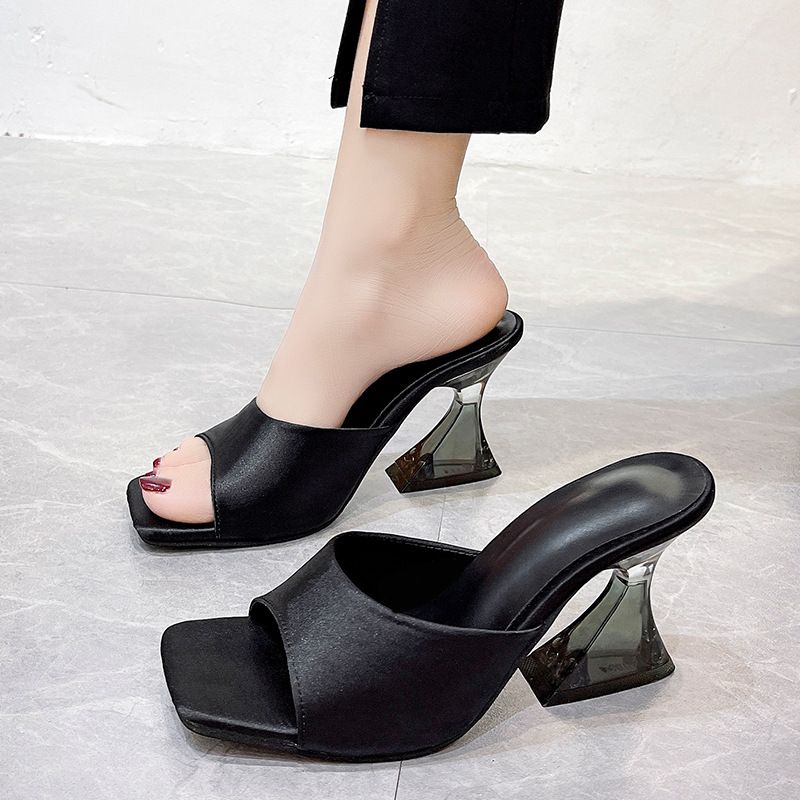 Square Toe High Heels Fashion Slippers For Women With Crystal Heels, Elegant Cloth Surface, Fish Mouth, And Cool_voghion.com
