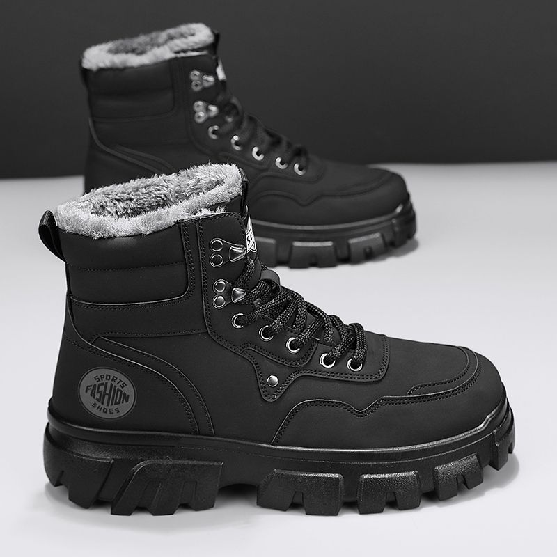 Marken-Martin-Stiefel mit hohem Schaft und dicker Plüschsohle, rutschfest, schneefest, wasserdicht und warm._voghion.com