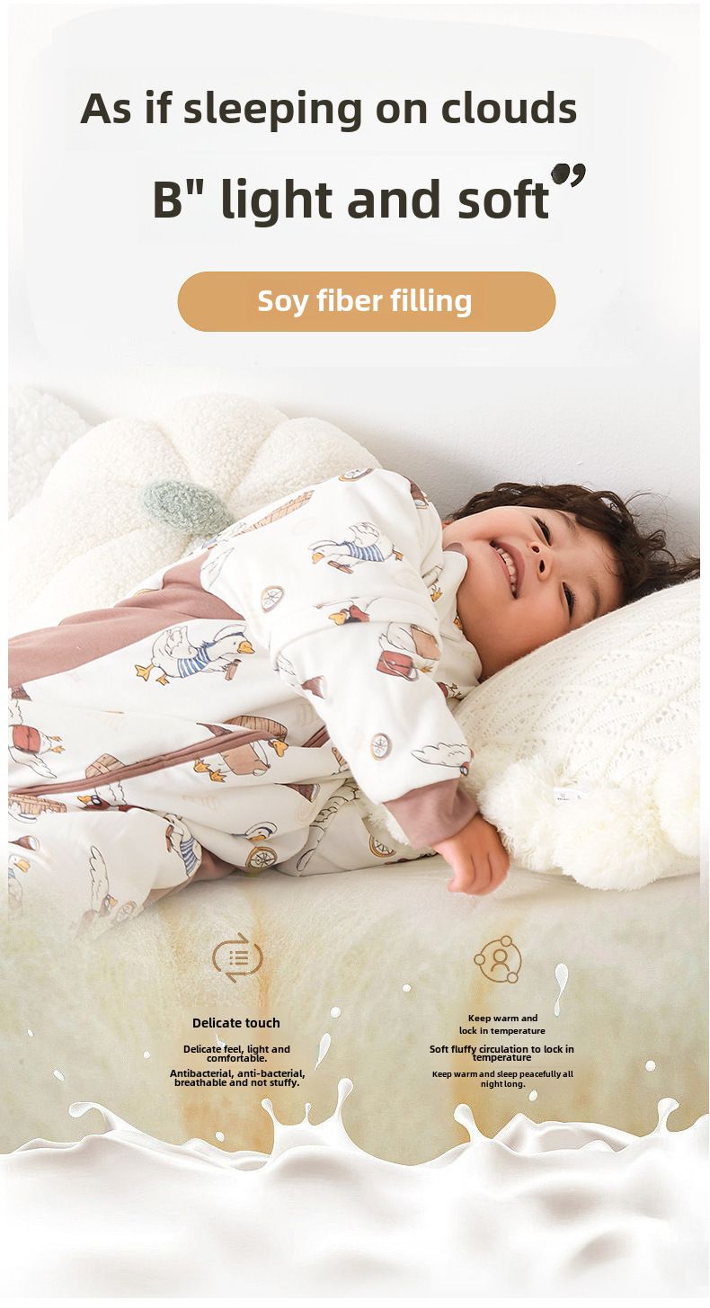 Baby-Steppschlafsack mit geteiltem Bein, Anti-Tritt-Steppdecke, verdickter Overall für Herbst und Winter, antibakterieller Babyschlafsack aus reiner Baumwolle, Neu_voghion.com