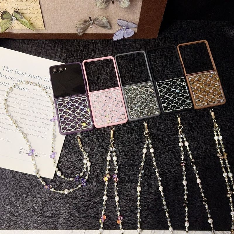 Fischschuppenmuster Glitzer Bling Handyhülle für Samsung Galaxy 6 5 4 3 Dia Z Flip 7 Lange Lanyard Cover_voghion.com