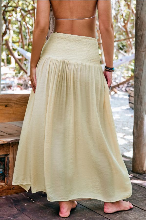 Wickelrock mit hoher Taille und Schlitz für Damen – weiche Tencel-Bambus-Baumwollmischung, Strandurlaub-Boho-Stil, fließender langer A-Linien-Rock mit Bindedetail_voghion.com