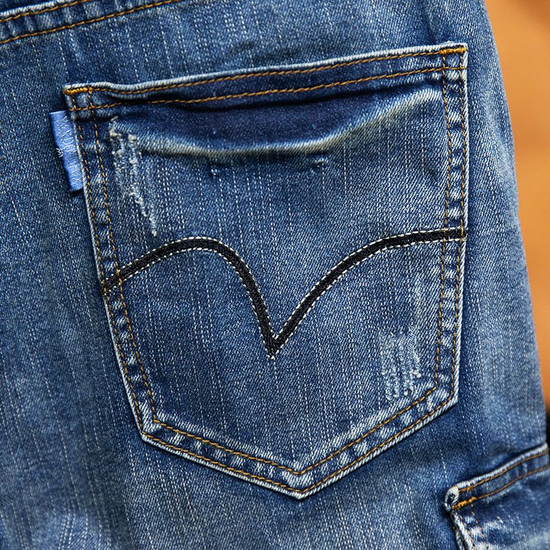 American Multi-bag Overalls Men's 5-point Ami Kaji Nostalgic Retro Five-point Pants Men's Embroidered Heavy Industry Jeans Men_voghion.com