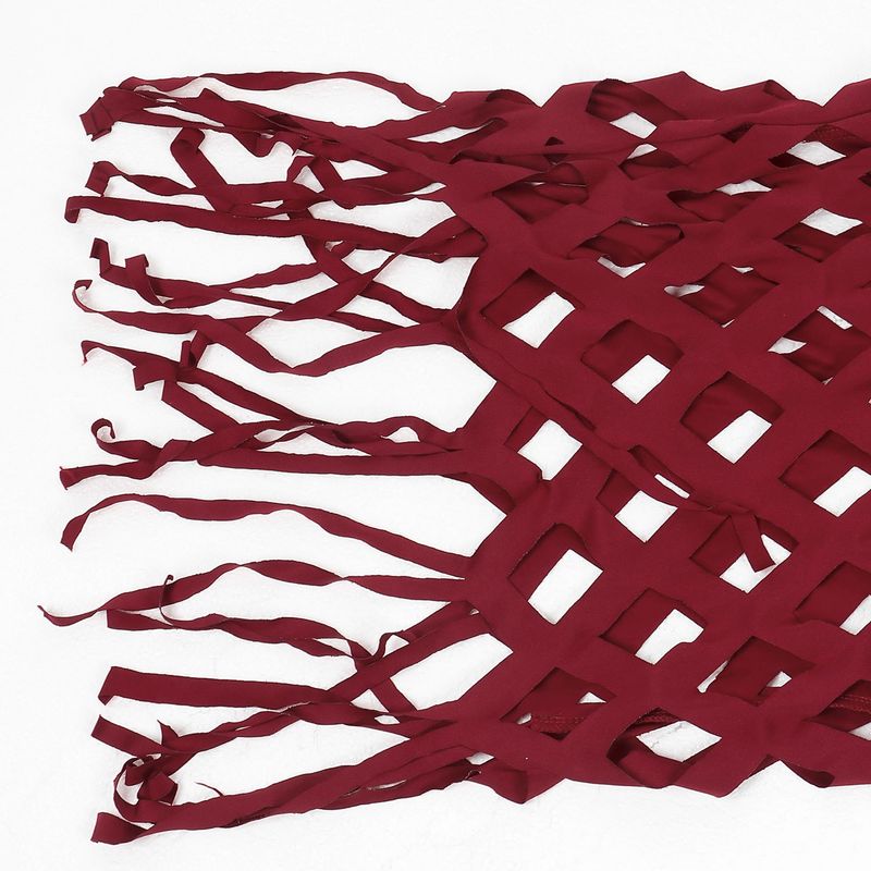 Abito da discoteca in due pezzi da donna, aderente, con nappe in rete cava, che copre i fianchi_voghion.com