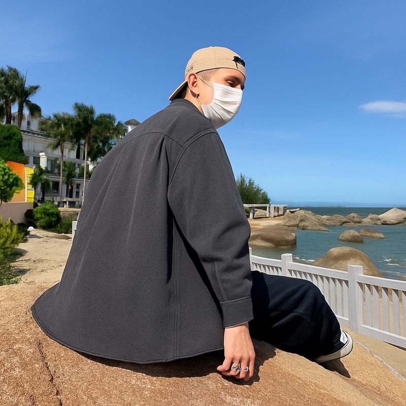 Giacca da lavoro vintage in denim da uomo - Cappotto oversize casual a maniche lunghe in stile giapponese per uomo (blu/carbone)_voghion.com