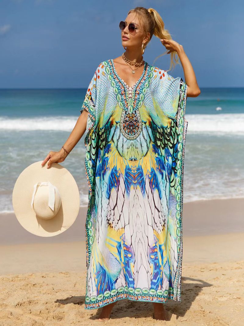 Bohemian Beach Cover-Up Kleid – Leichte und atmungsaktive Tunika aus 99 % Baumwolle für Damen, übergroßes, fließendes Sommerkleid, perfekt für den Pool_voghion.com