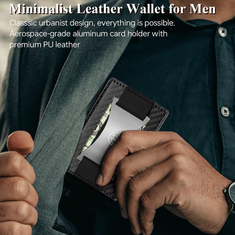 Portafoglio da uomo in fibra di carbonio con cerniera, porta carte RFID, antifurto, con spazzola e clip per banconote, a pressione laterale, automatico, a scomparsa, con scatola per carte._voghion.com