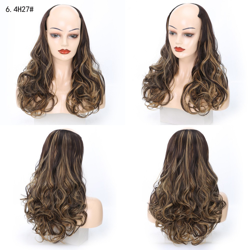 Synthetic hair U-shaped half head wig for women's medium large wave pear curl with natural fluffy long curly hair_voghion.com