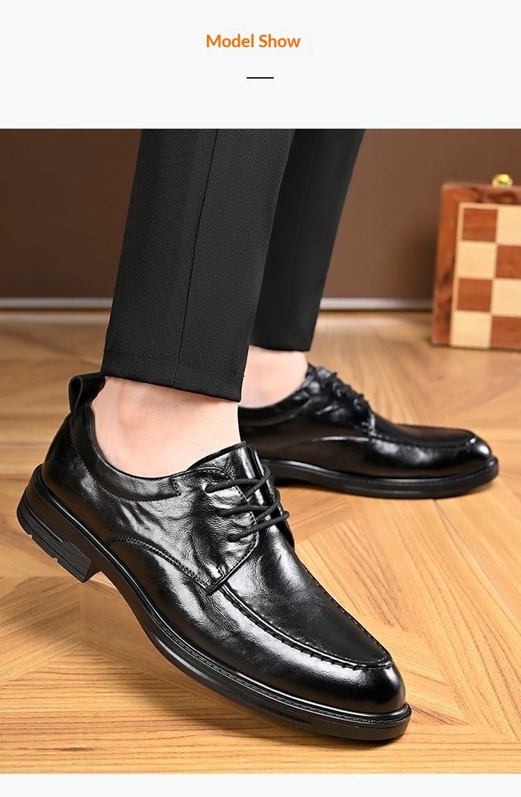 Voyage Woodpecker Business Casual Formal Leather Men's Korean Style Trendy British Pointed High-End Soft Sole Derby Shoes_voghion.com