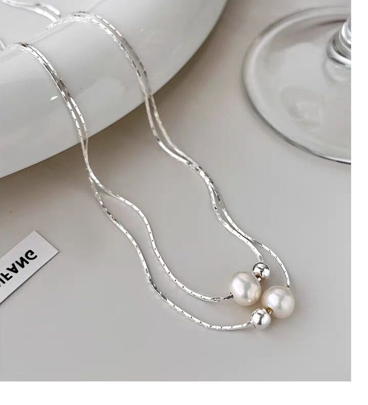 Sterling Silver Necklace Pearl Collarbone Chain Niche Design Light Luxury 2025 New High-end Minimalist Style Engraving_voghion.com