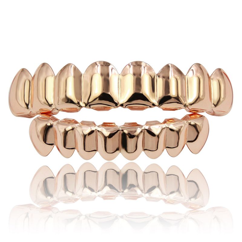 HIPHOP Hip Hop Gold Pezzi superiori inferiori 8 denti Apparecchi lisci_voghion.com