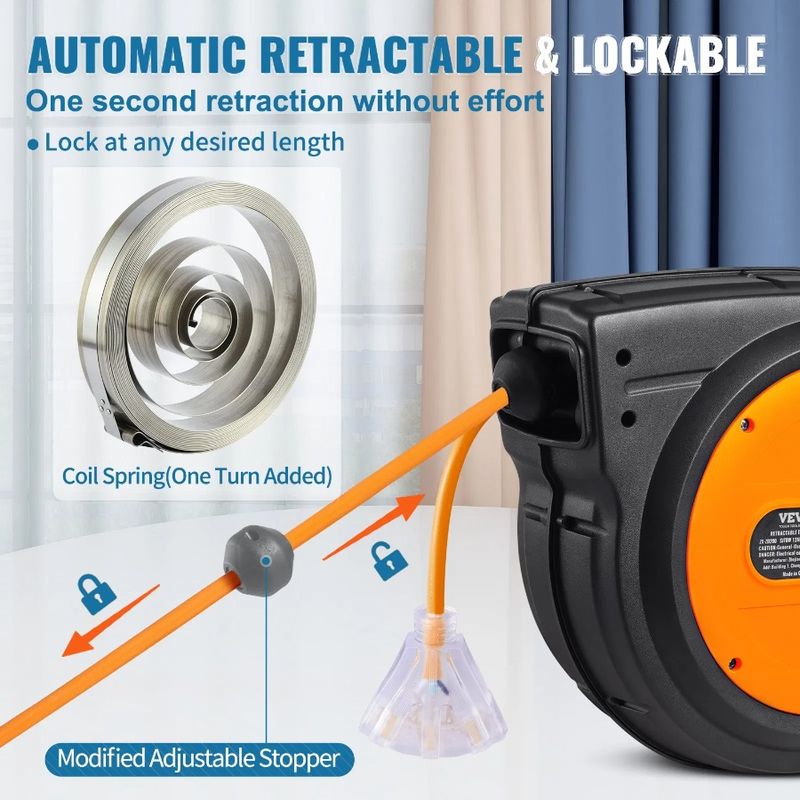 Retractable Reel Cord Extension 3C Cord 12AWG Power 65FT SJTOW Reel_voghion.com