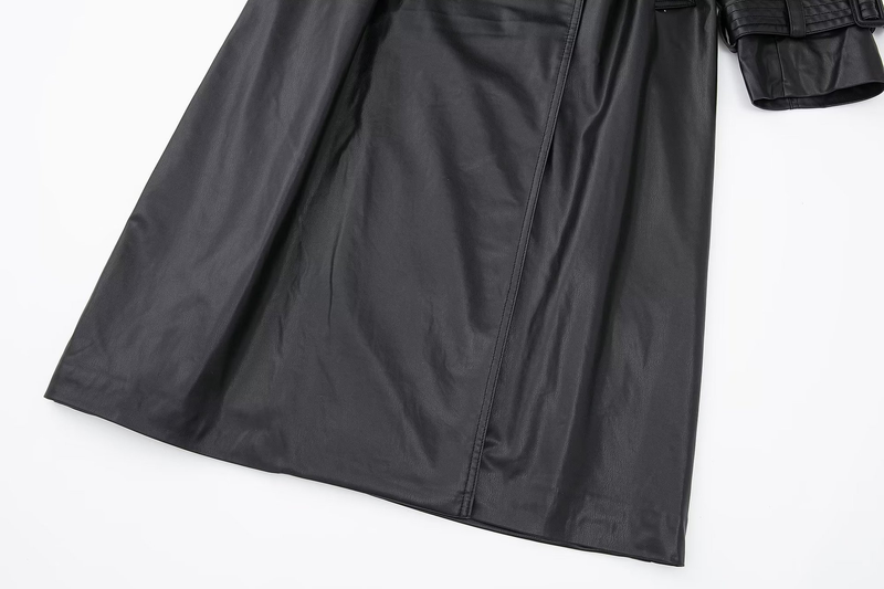 Damesmode lange trenchcoat van imitatieleer herfst losse lange trenchcoat met lange mouwen_voghion.com