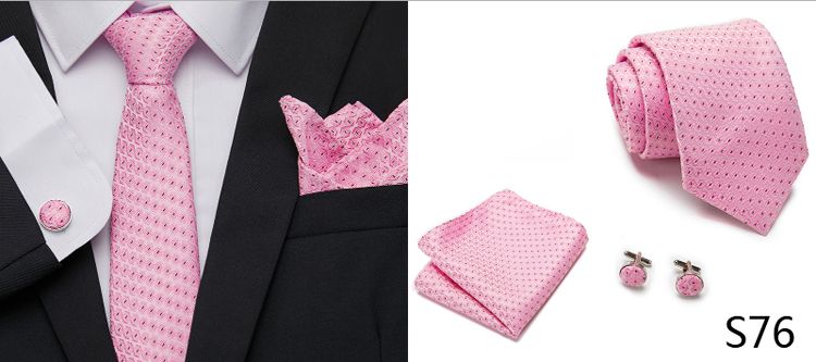 Jacquard Nuovo Design Festivo Regalo Cravatta Fazzoletto Gemelli Set Cravatta Uomo Plaid Camicia Gialla Accessori_voghion.com