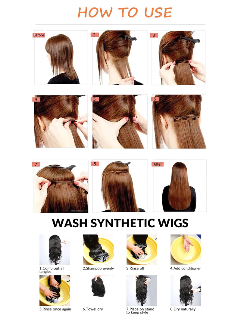 Extension per capelli Parrucca femminile sintetica multicolore con 16 clip per capelli lisci_voghion.com
