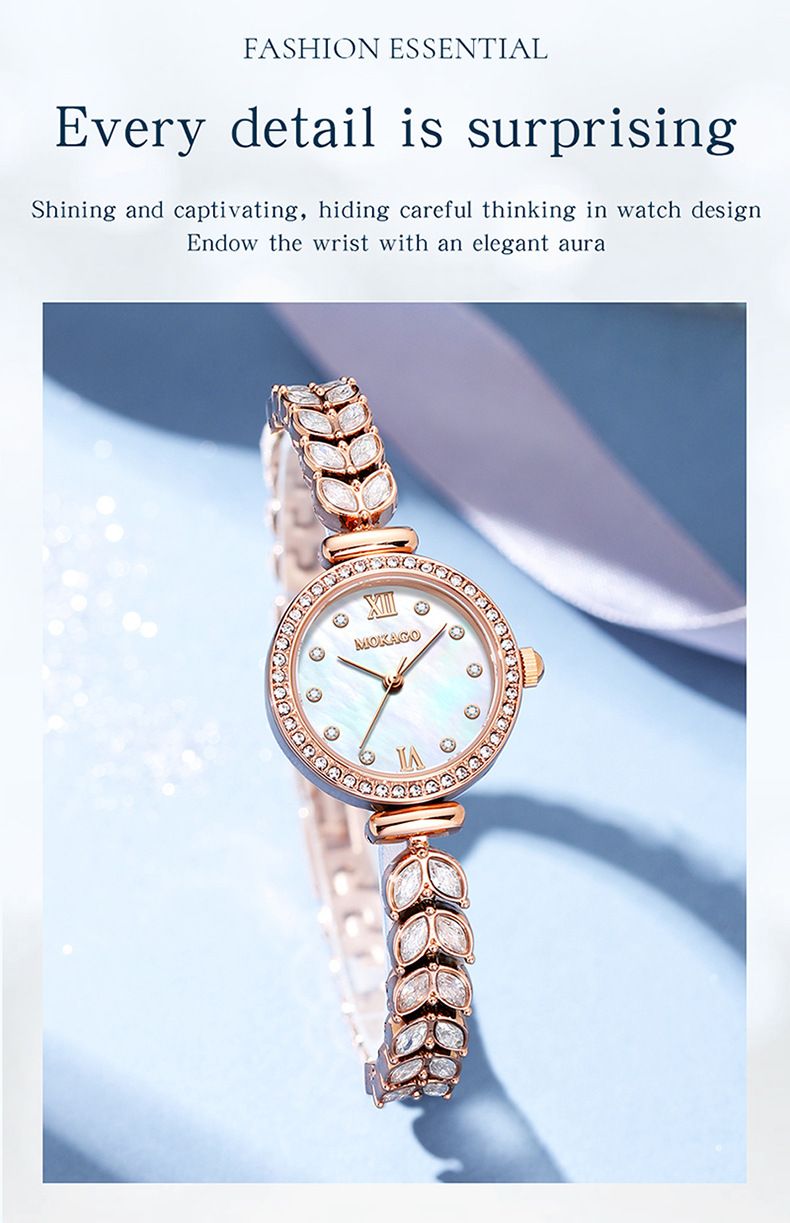 Orologio al quarzo minimalista ed elegante da donna: quadrante con cristalli, bracciale in lega, orologio da polso versatile con diamanti intarsiati._voghion.com