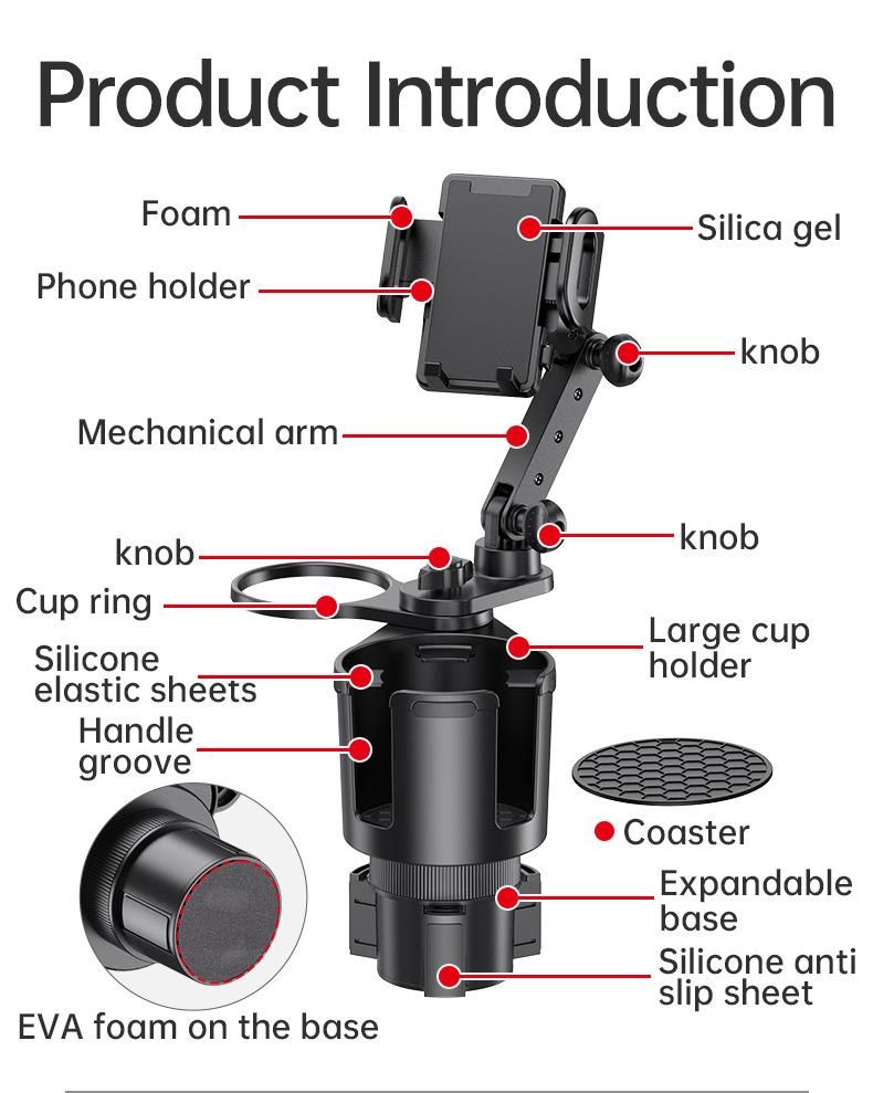 Auto-Getränkehalter-Expander Auto-Wasserbecherhalter Wasserbecherhalter Multifunktionaler großkalibriger Telefon-Getränkehalter Telefonhalter_voghion.com