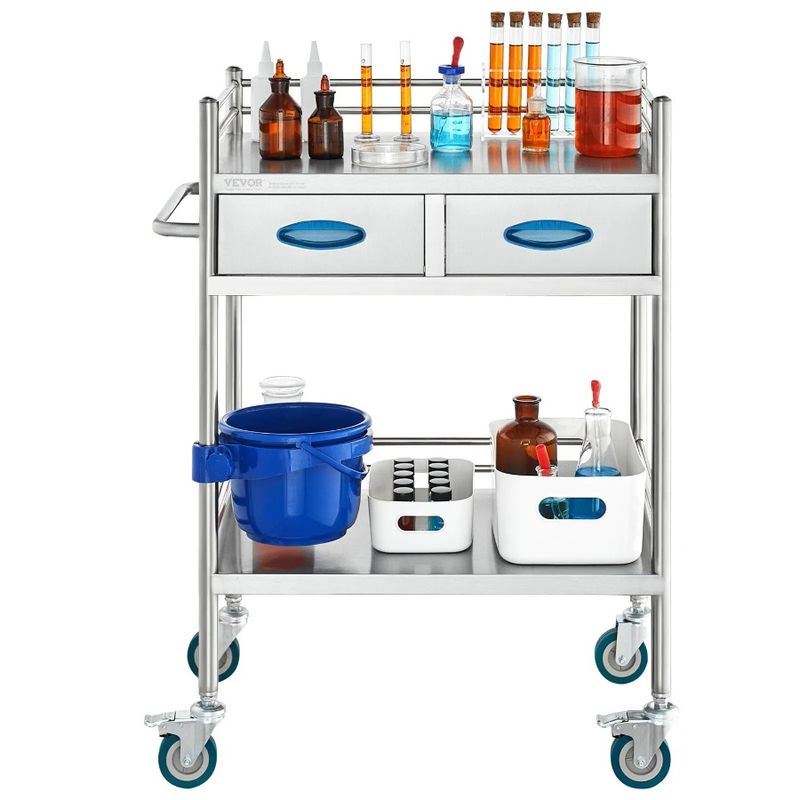Drawers Cart Lockable Dental Medical Utility Serving With Steel 2 Rolling With Layers Cart Cart Cart Stainless Lab Two Utility_voghion.com