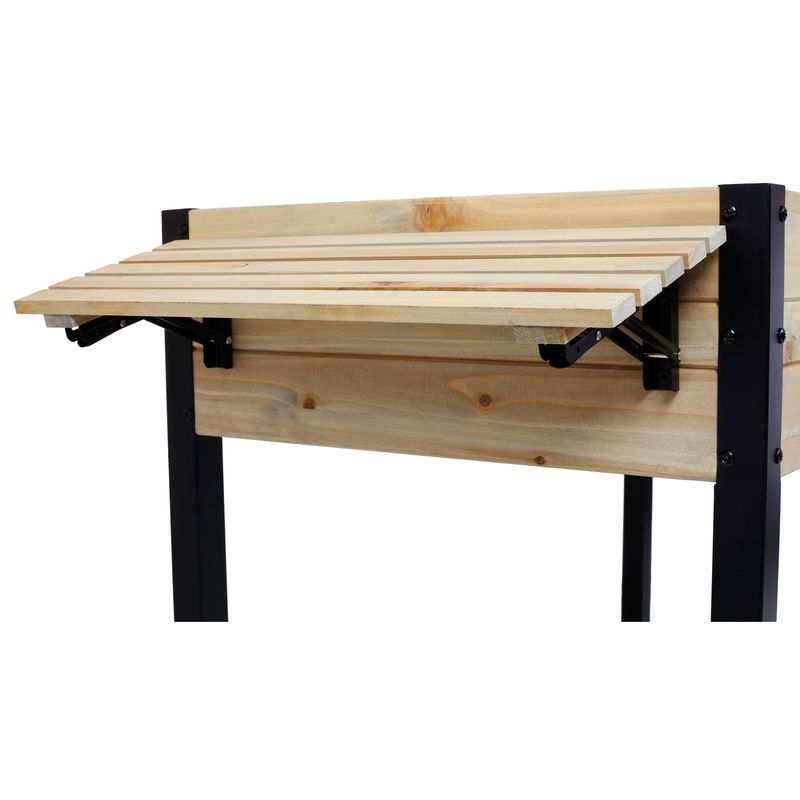 Raised Garden Bed, Metal Leg Wood Planter Boxes With Folding Storage Shelf,Elevated Planter Box For Growing Fresh Herbs, Vegetables, Flowers Great For Outdoor Patio, Deck, Balcony_voghion.com