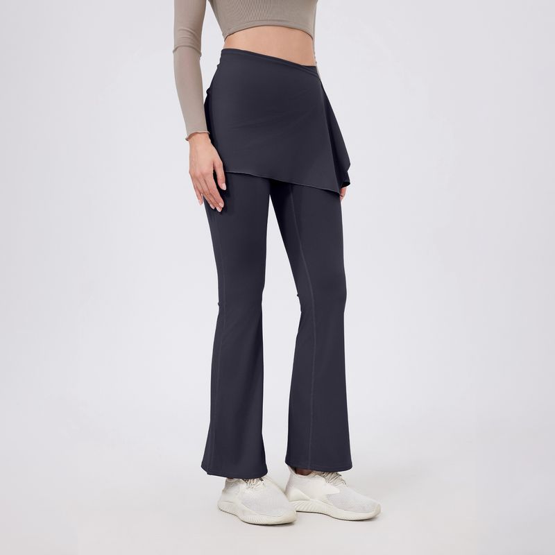 K Fake Two-piece High-waisted Pleated Yoga Pants With A Butt Curtain, Sheer For Running And Sports, Breathable Fitness Bell-bottom Pants_voghion.com