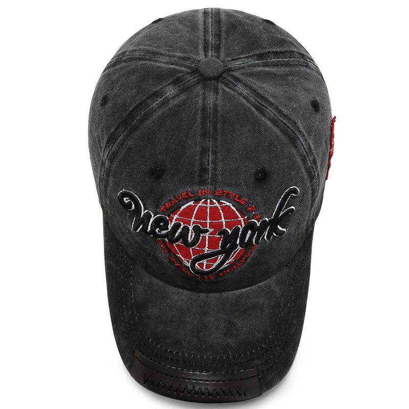 Baseballkappe aus gewaschener Baumwolle für Männer, Denim-Snapback-Sonnenhut für Frauen, lässige Retro-Kappe mit NEW YORK-Stickerei_voghion.com