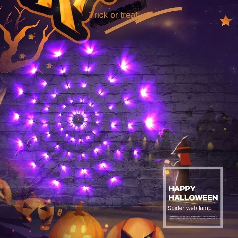 Halloween LED Lichterkette Spinnennetz Geisterfest Atmosphäre Licht für Spukhaus Party Dekoration Bunte Beleuchtung_voghion.com