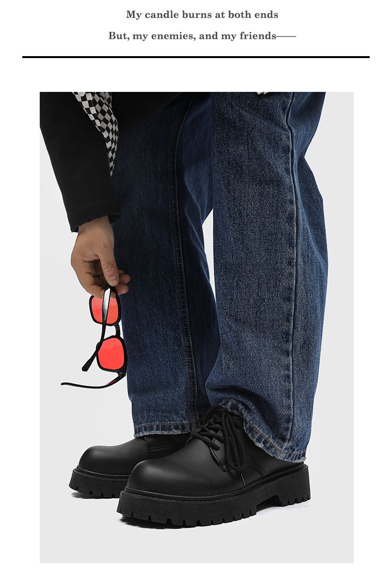 ShoeVault Black Chunky Derby For Men, Round Toe, Summer Thick Sole, Height Increasing Leather Shoes, Cleanfit Trendy Shoes_voghion.com