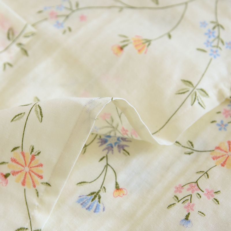 Frühling und Sommer, komplett aus Baumwolle für Damen, Blumen-Gaze-Kimono, 1-farbiges Pyjama-Set_voghion.com
