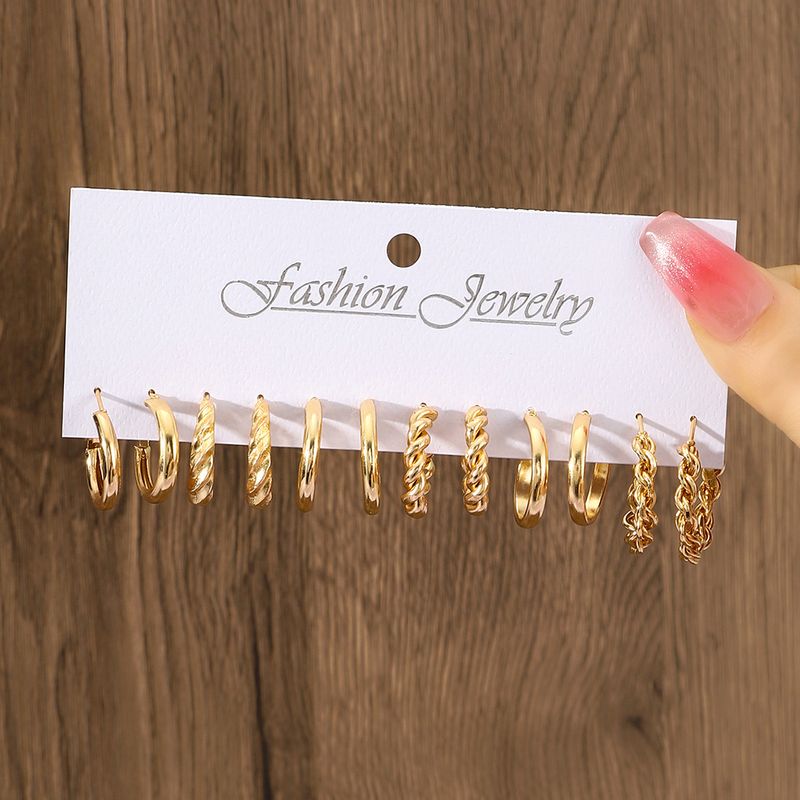 Orecchini in metallo intrecciato, set di orecchini combinati, orecchini semplici e retrò, orecchini geometrici, 6 paia_voghion.com