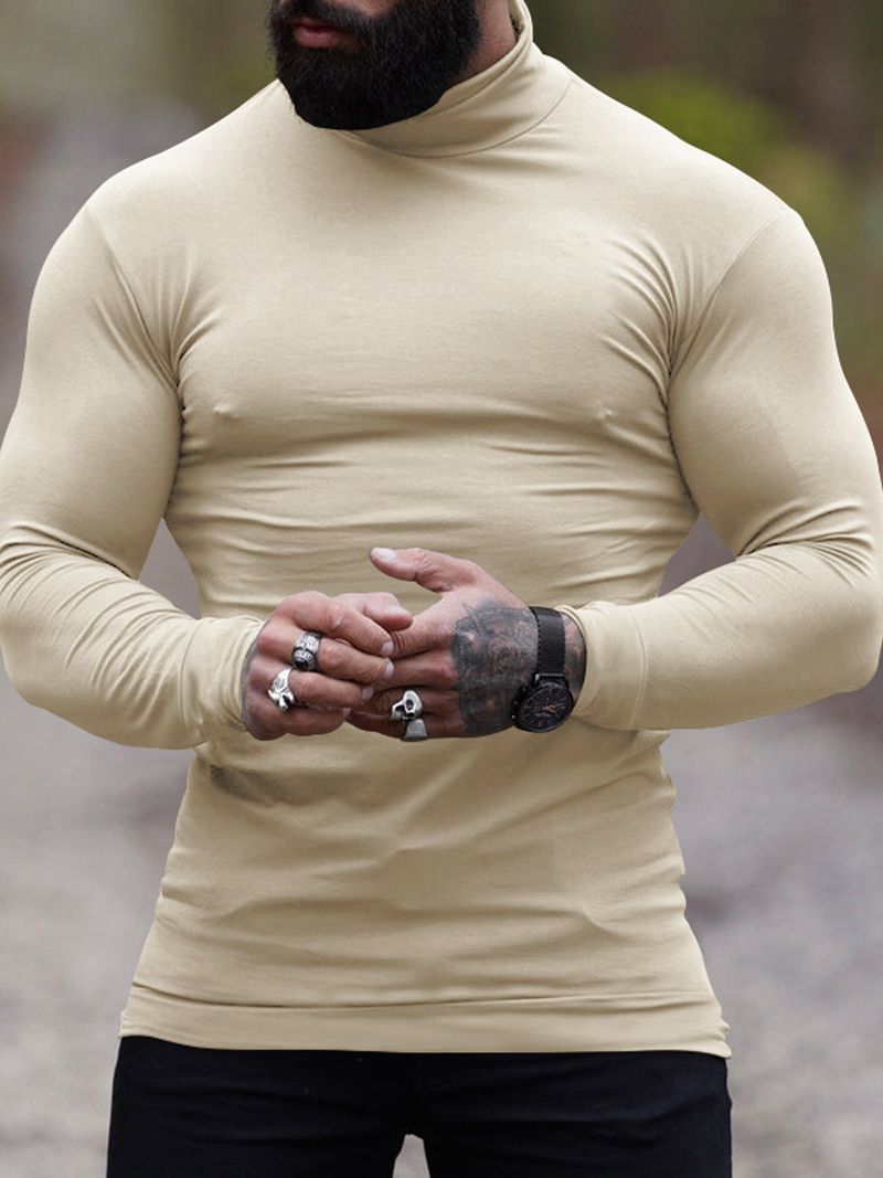 Nuovo maglione a collo alto in cashmere aderente tinta unita, strato interno caldo da uomo_voghion.com