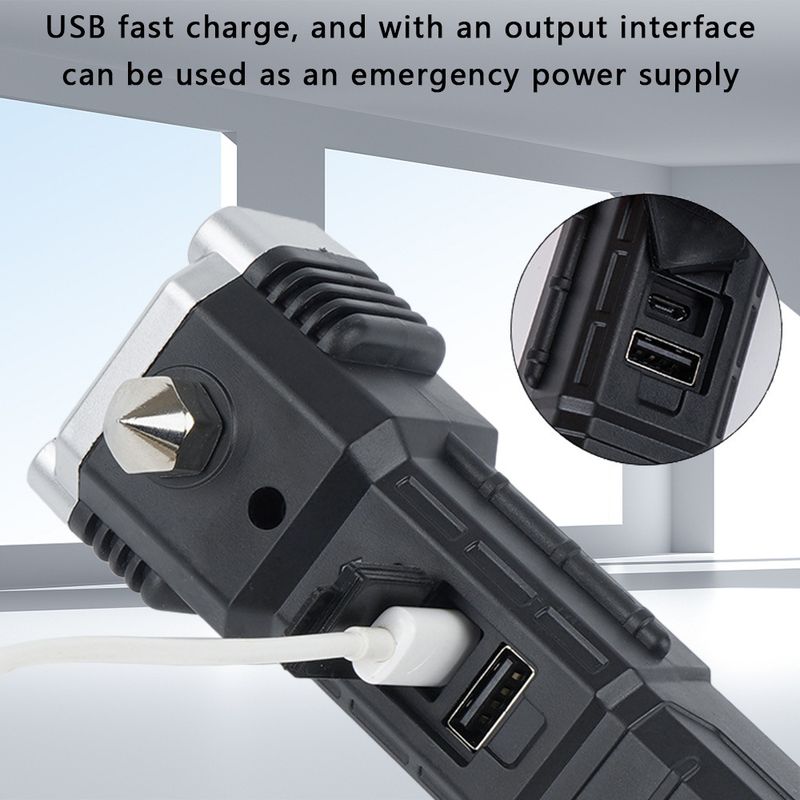 New multi-functional LED safety hammer flashlight emergency escape broken window self-defense artifact multi-functional flashlight_voghion.com